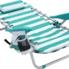 Strandstoel Met Afneembare Hoofdsteun, Draagbare Klapstoel, Campingstoel, Rugleuning Tot 180° Verstelbaar, Met Bekerhouder En Zijvak, Groene En Witte Strepen GCB62JW -Aanbiedingen Kampeer Zen Winkel 1200x856 1