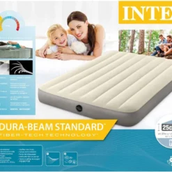 Intex Luchtbedset Intex Luchtbed - Twijfelaar - 137 X 191 X 25 Cm - Beige + Intex Elektrische Pomp - 650 Liter/min + Hoeslaken Zwart + Reparatieset -Aanbiedingen Kampeer Zen Winkel 1200x950