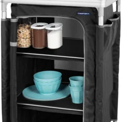 Campart Campingkast CU-0719 – Opvouwbaar En Verstelbaar - 4 Verstelbare Poten - 3 Lagen - Aluminium Frame - Grijs