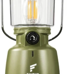 Favour L0818 Retro Camping Lamp Oplaadbaar LED, 320 Lumen, IP64 Waterdicht, Draagbare Kampeerlamp, Tentlamp, Acculamp, Traploos Dimbare Lamp Incl. Kaarslicht-modus, Groen